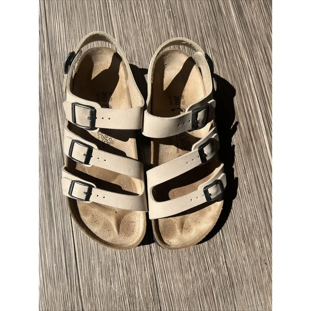 Birkenstock Sandals Womens 40 Strappy White Slip On Open Toe Casual Comfort - Picture 9 of 13